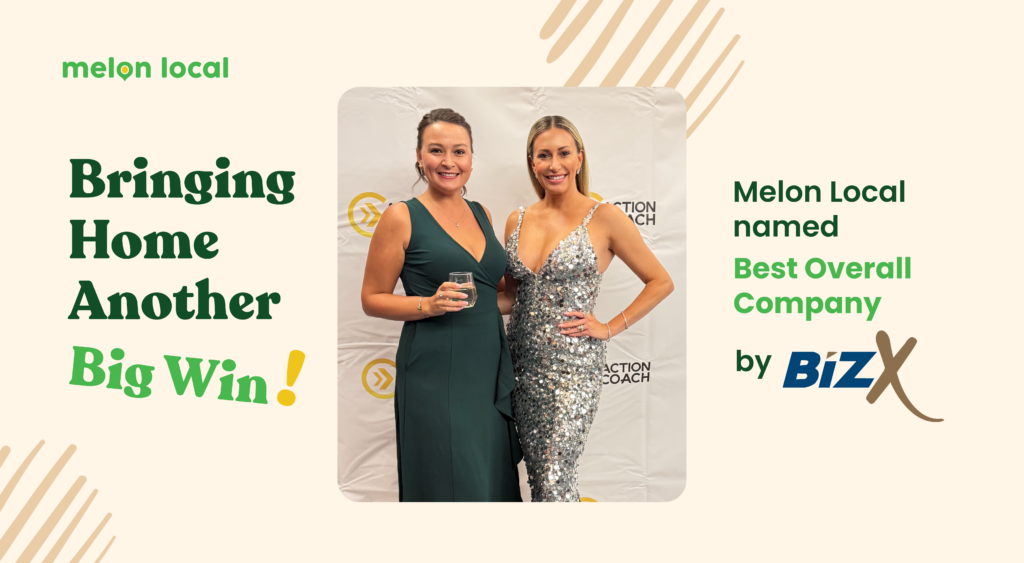 Melon Local CEO Whitney Green-Olson and Executive Assistant Cass Fehr pose together at the BizX Tampa Bay 2026 award ceremony.