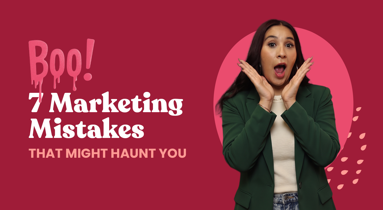 A Melon Local team member screams next to blog text that describes the topic of the blog: 7 Digital Marketing Mistakes That Might Haunt You.