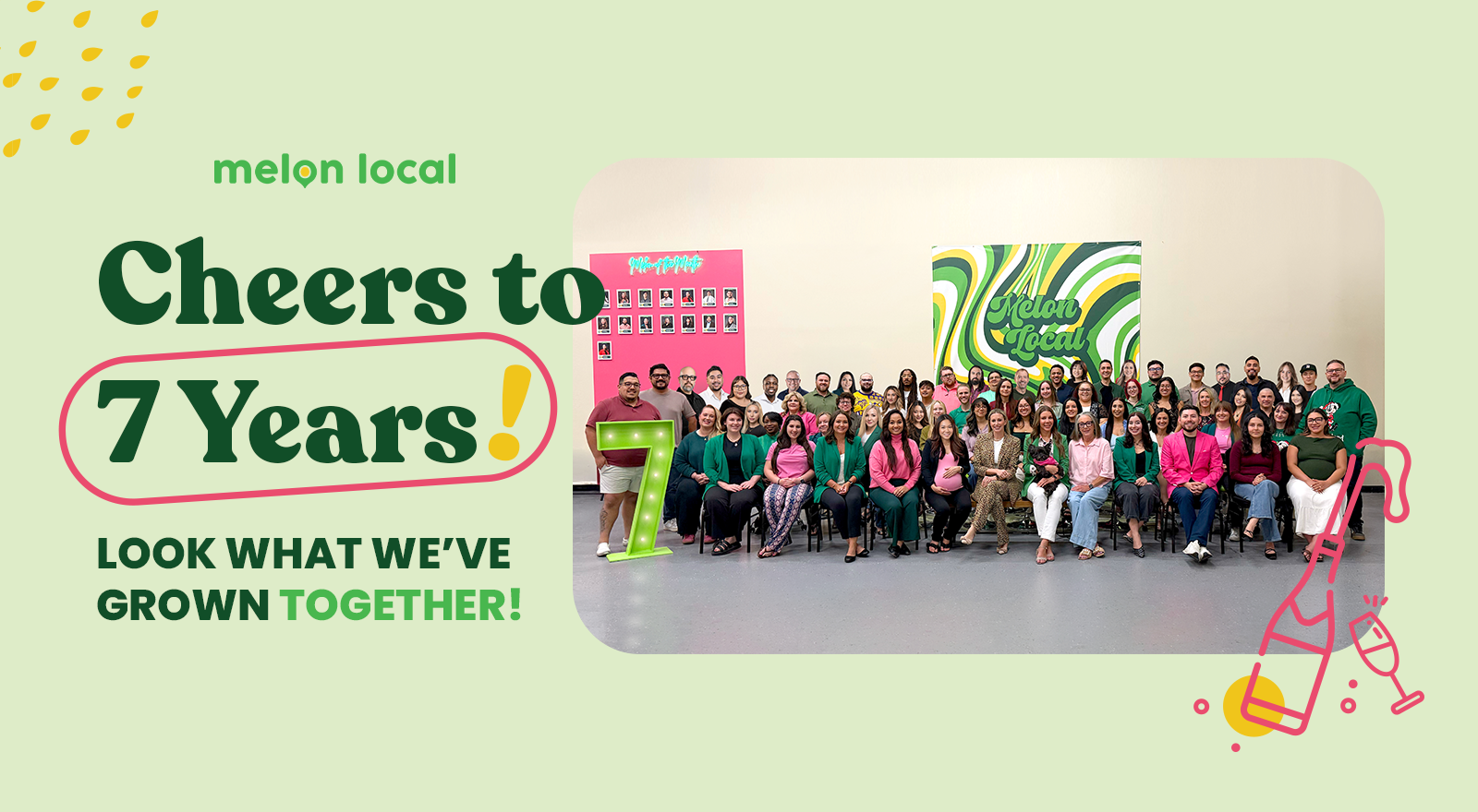 Melon Local team posts for 7-year company Melonversary photo.